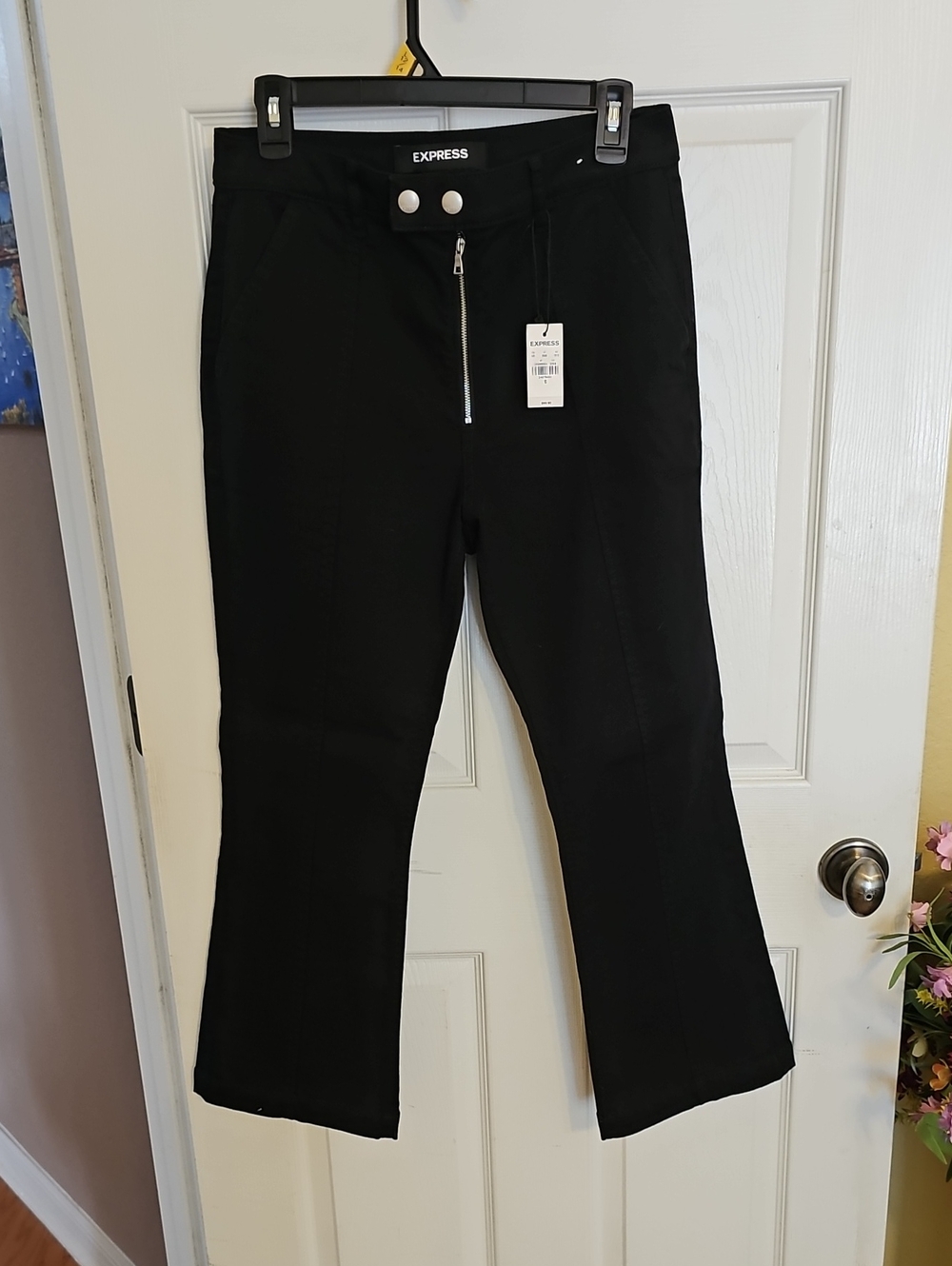 Express Black Front-Zip Flare Pants